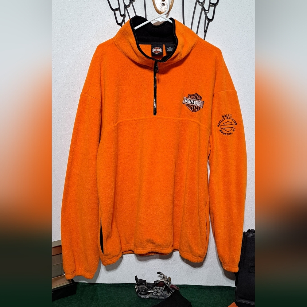 Harley-Davidson Men's Vibrant Orange Zip-Up Sweater